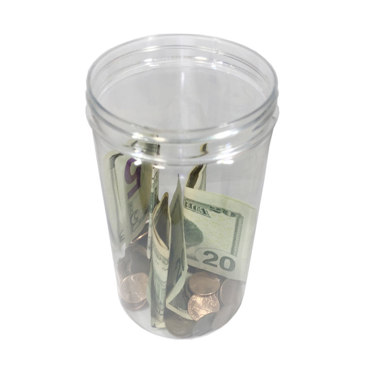 Rebrilliant 3.35" Diameter X 5.9" High Clear Piggy Bank, Donation Can